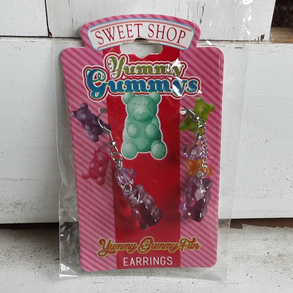 NWT Yummy Gummys Purple Gummy Bear earrings